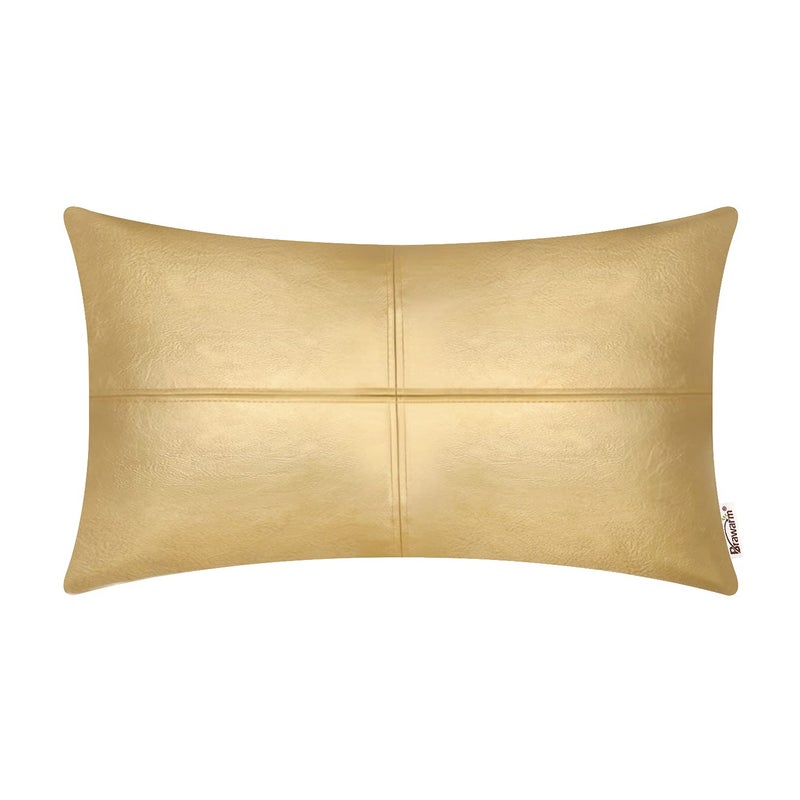 BRAWARM Faux Leather Throw Pillow Covers 12 X 20 Inches, Gold Leather Pillow Cover, Hand Stitched Leather Decorative Lumbar Pillow Cover for Couch Sofa Bed Living Room Home Garden - Image 1